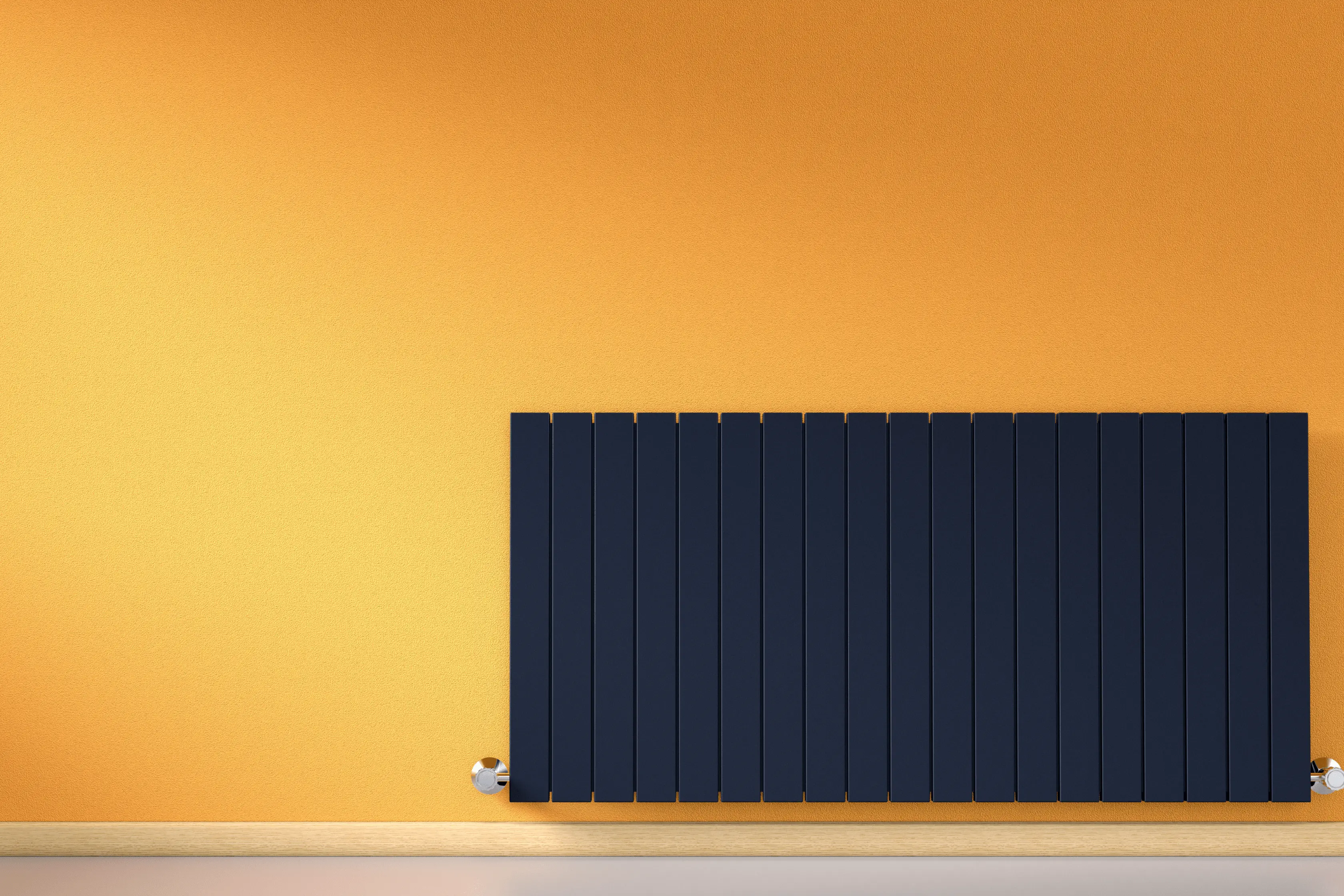 Navy Blue Radiator Fitted Onto A Wall